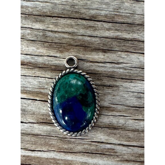Aztec Style Sterling Silver Pendant With Malachite & Azurite Gemstone - Picture 1 of 4